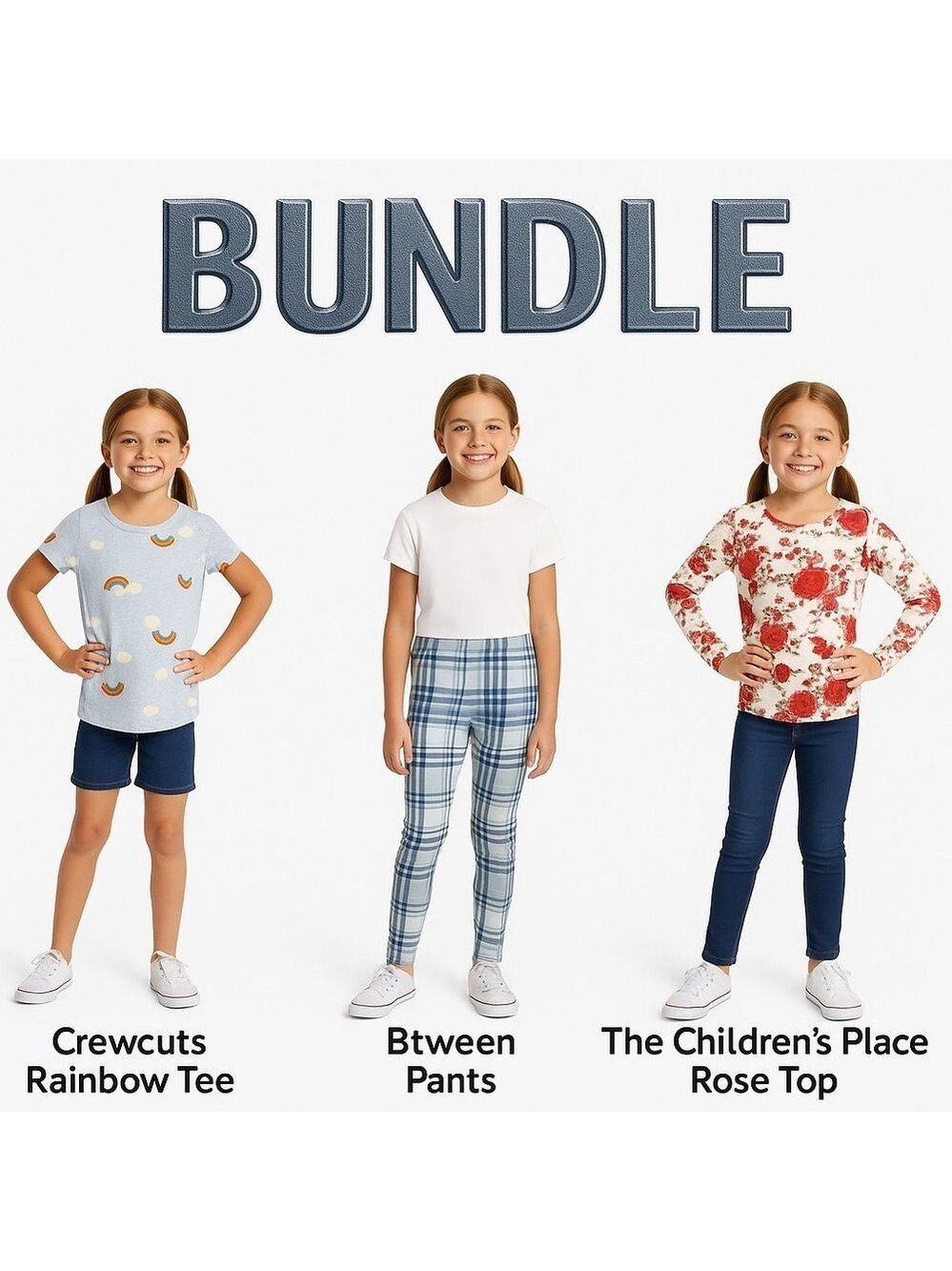Bundle Lot Crewcuts Rainbow Tee, The Children’s Place Rose Top, Btween Pants